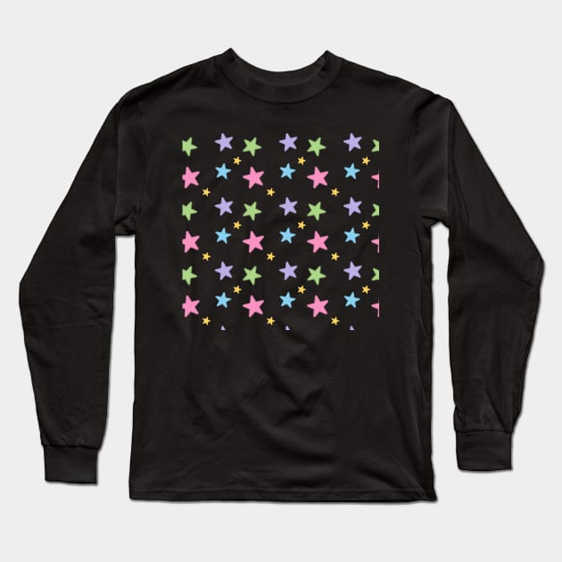 Rainbow Stars Pattern in Black Long Sleeve T-Shirt by Kelly Gigi